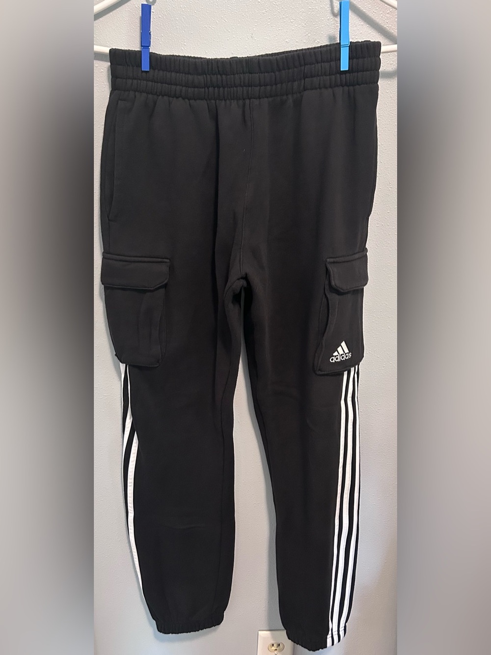 adidas Kids’ Unisex Black Cargo Joggers with White Side Stripes